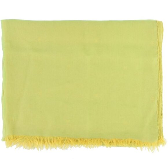 Hermes Chiffon Fringe Shawl Scarf Silk Light Green Yellow Clothing